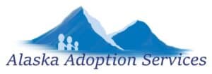 Logo for Alaska Adoption Services featuring a stylized blue mountain range and an icon of three people.